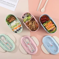 lunch box microwave leakproof wheat straw office dinnerware food storage container children kids school portable bento box bag