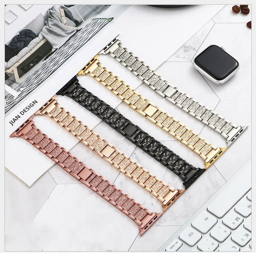 Metal Diamond Strap For Apple Watch 6 SE 5 4 Band 40mm 44mm iWatch 38mm 42mm Crystal Bracelet Correa Stainless Steel Watchbands | Наручные