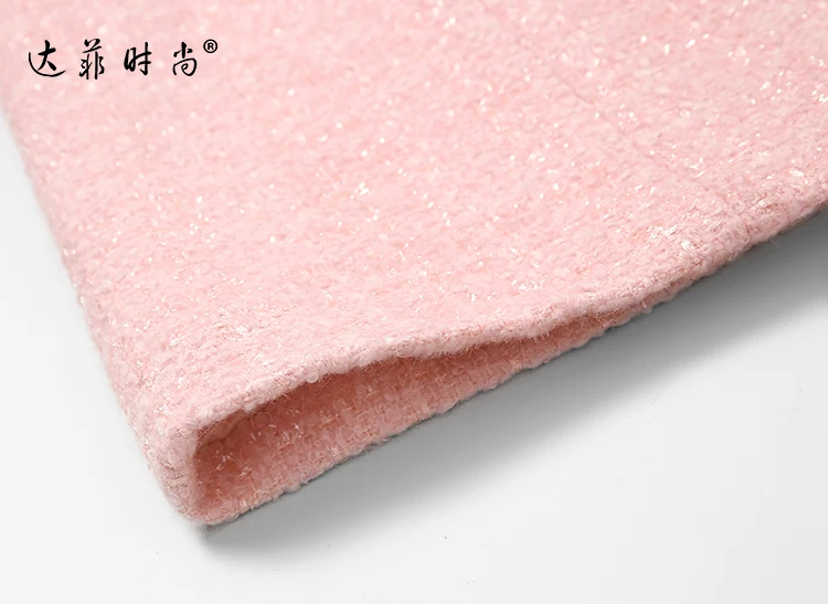Elegant Feathers Double-breasted Winter Coat Women Runway Designer Thick Warm Pink Wool Coat Jacket High Quality Outwear