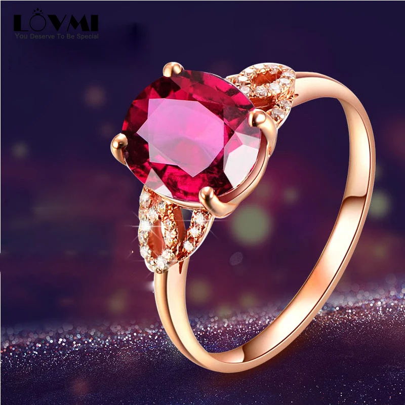 

2021 Trend Gold Ruby Gemstones Round Ring Adjustable Open Red Flower Promise Woman Rings Fine Jewelry For Love Mother's Day Gift