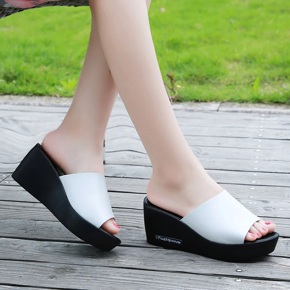 

Sandals Woman Shoes Solid color Rubber Soft Bottom Wedges Leisure PU Quality Noble Mid Heel Sandals Women Summer Shoes