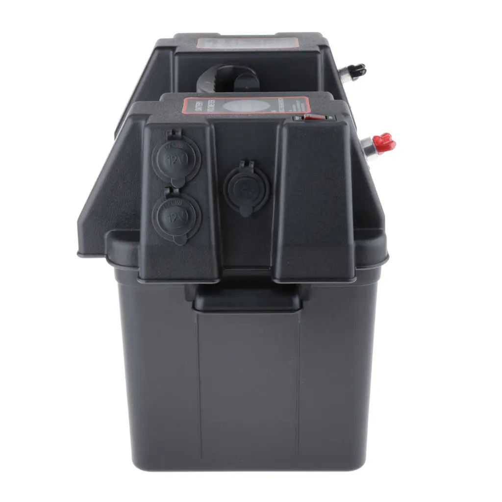 

Battery Box Carrier Meter Voltmeter Portable with Usb Charger 12v Socket for RV