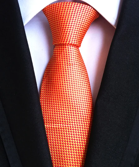 

8cm Men's Ties High Quality Jacquard Woven Neck Tie Gold Orange Grids Neckties Ties for Men Formal Occasion