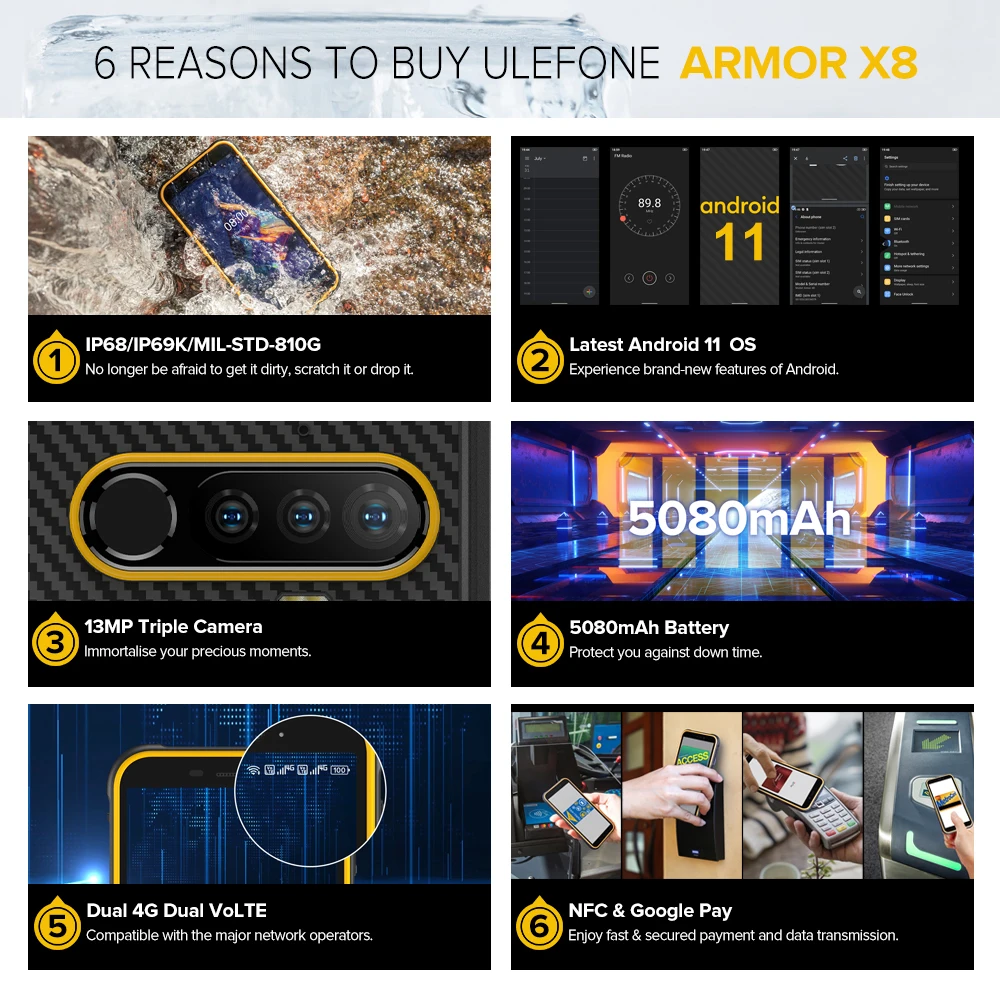 Kup Osłona Ulefone X8 Wytrzymały Smartfon Android 11 4GB + 64GB Telefon Komórkowy Globalny Telefon Komórkowy 4G LTE/NFC/wodoodporny IP68/octa-core Najtaniej Osłona Ulefone X8 Wytrzymały Smartfon Android 11 4GB + 64GB Telefon Komórkowy Globalny Telefon Komórkowy 4G LTE/NFC/wodoodporny IP68/octa-core