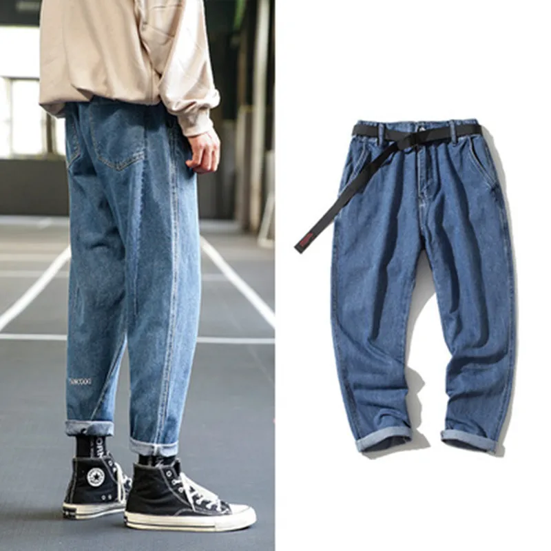 

New 2021 trendy pants men's loose straight leg fashion embroidery sports casual pants all-match trendy brand denim trousers
