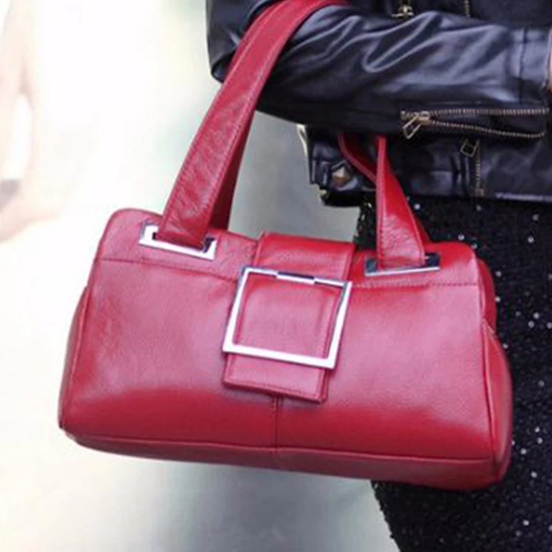 

Large Capacity Red/Black Top-Handle Shoulder Purse Fashion Women Messenger Bag Genuine Cow Leather Lady Girls Summer Handbags