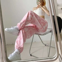 pink tie dye casual trousers straight leg trousers womens clothes new loose street style y2k womens pants kawaii trouser suits