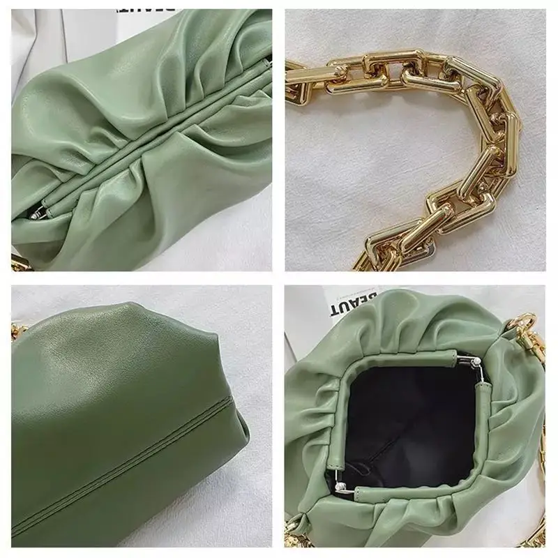 

2021 Hot New Trendy Fashion Ladies Thick Chain Shoulder Bag Women Cloud Clutch Bag Soft PU Leather Women Handbag Tote