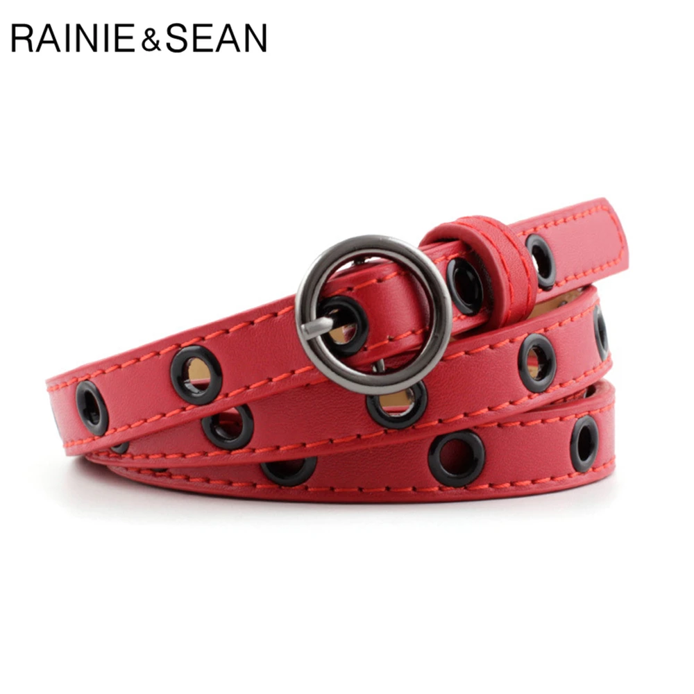 Тонкий женский ремень RAINIE SEAN с круглой пряжкой женские ремни для платьев красный