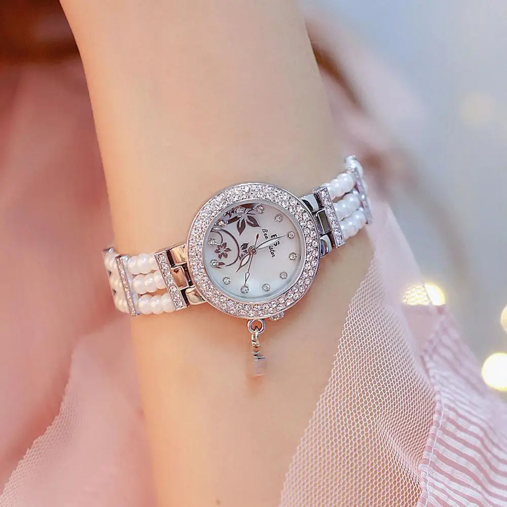 

WOMEN'S WATCH PEARL DIAL FLOWER DIAL WRISTWATCH QUARTZ FASHION LUXURY JEWELRY CRYSTAL BRACELET RHINESTONE GIRL GIFT ROYAL CROWN