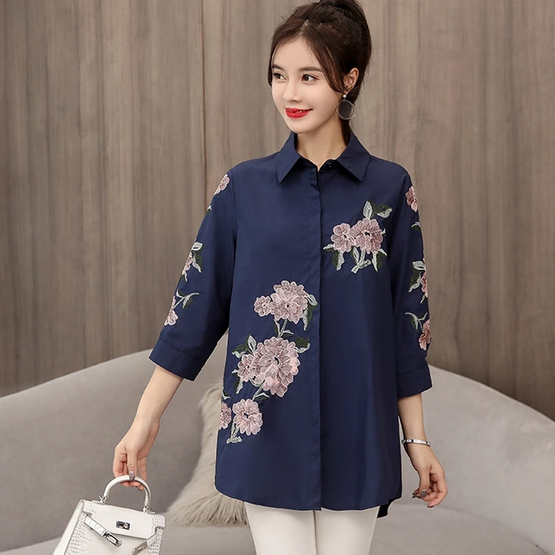 Новая весенняя женская блузка с цветочной вышивкой винтажная свободная