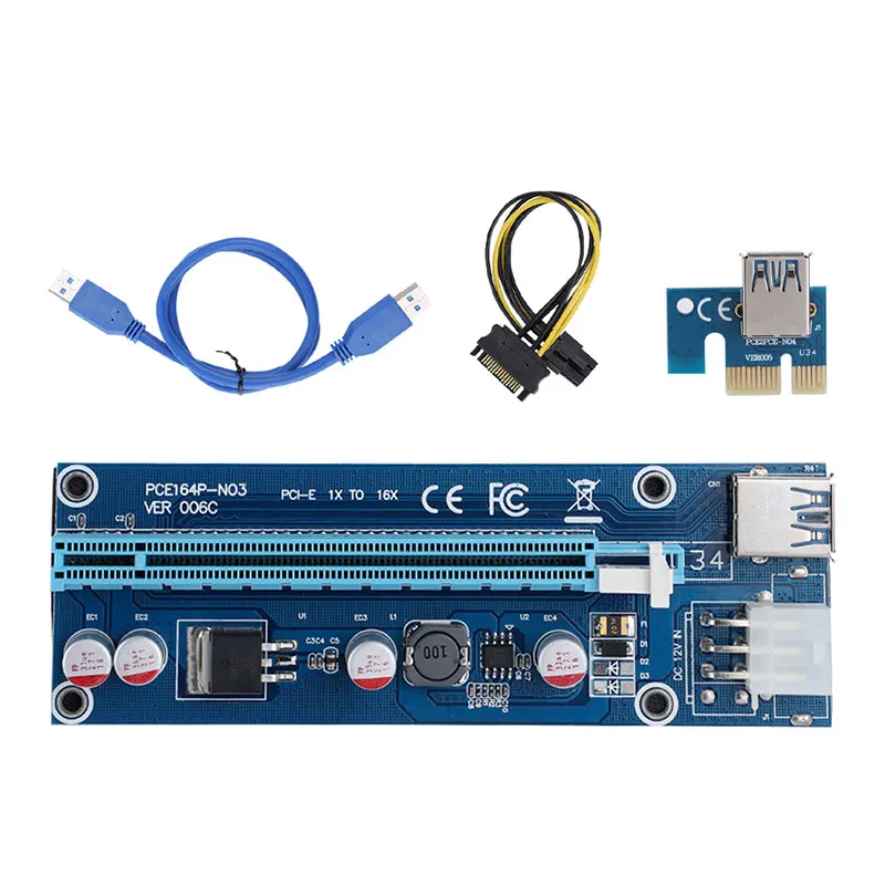 

1 шт. 006C PCIe 1x до 16x Экспресс Райзер карта графический Pci-e Райзер удлинитель 60 см USB 3,0 кабель SATA к 6Pin питание для майнинга BTC