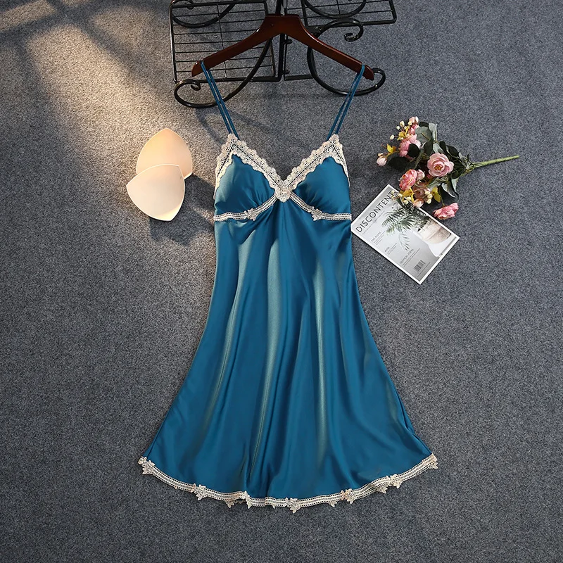 

Sexy Pajamas Women'S Summer Thin Section Silk Lace Temptation Camisole Chest Pad Viscose Nightgown Private Home