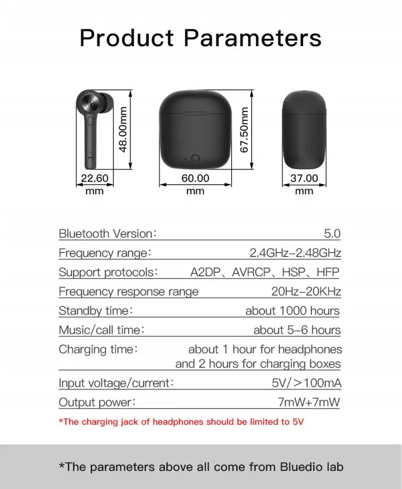 Беспроводные стереонаушники Bluedio Hi TWS Внутриканальные наушники с поддержкой