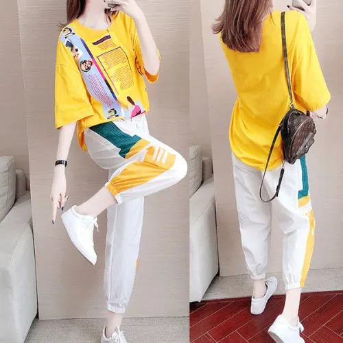 

Sportswear Women Two Piece Outfits Summer Letter Korean Tracksuit Casual Women Sets Clothes 2 Piece Set Top And Pants Tracksuits
