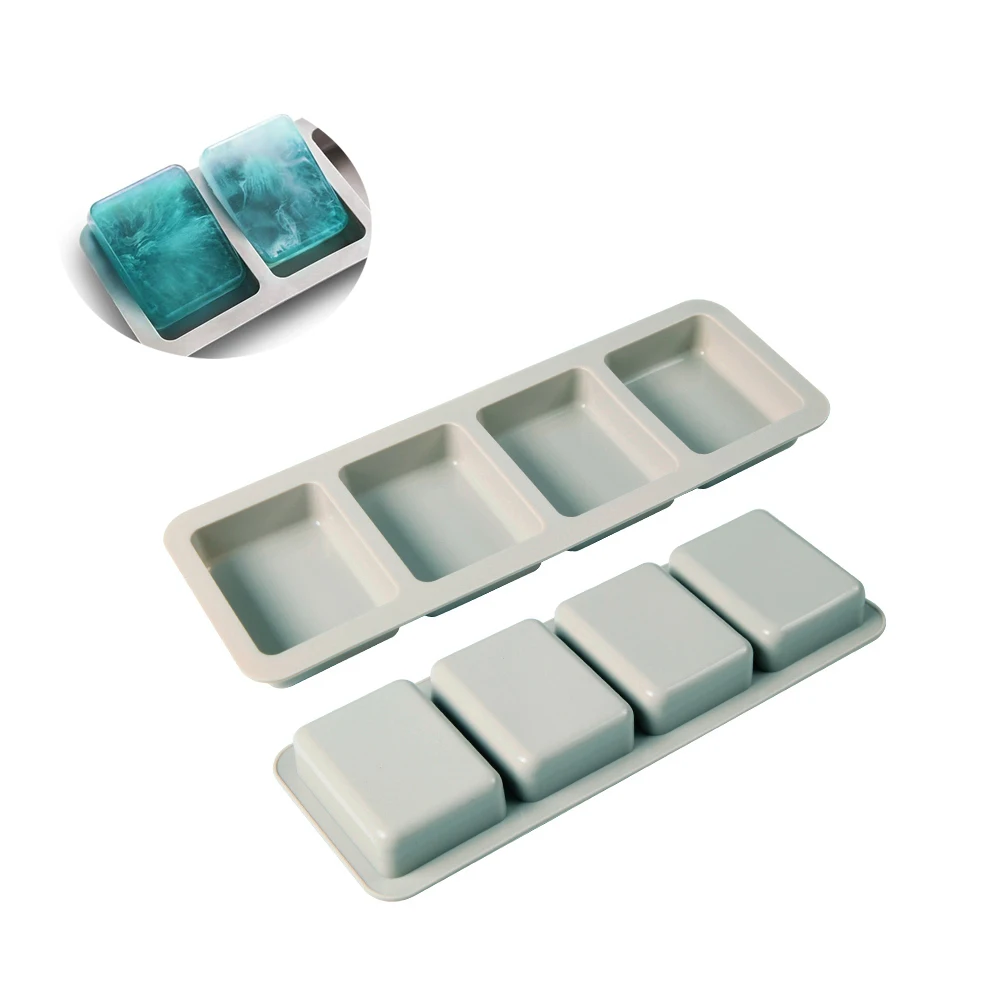 

New 4 Cavity Square Soap Silicone Mold for Making Soaps 3D Diy Handmade Mould Decoration Wax Candle Cake Tray Tools