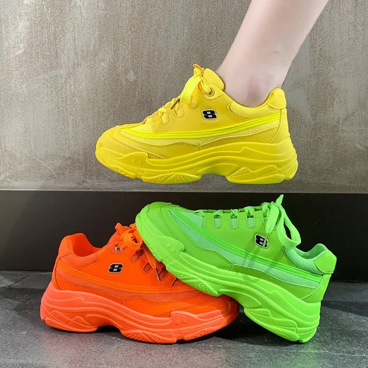 

New Stylish Woman Vulcanize Shoes INS Colorful High Heel Sneakers Women Height Platform Breathable Sports Walking Gilrs Shoes