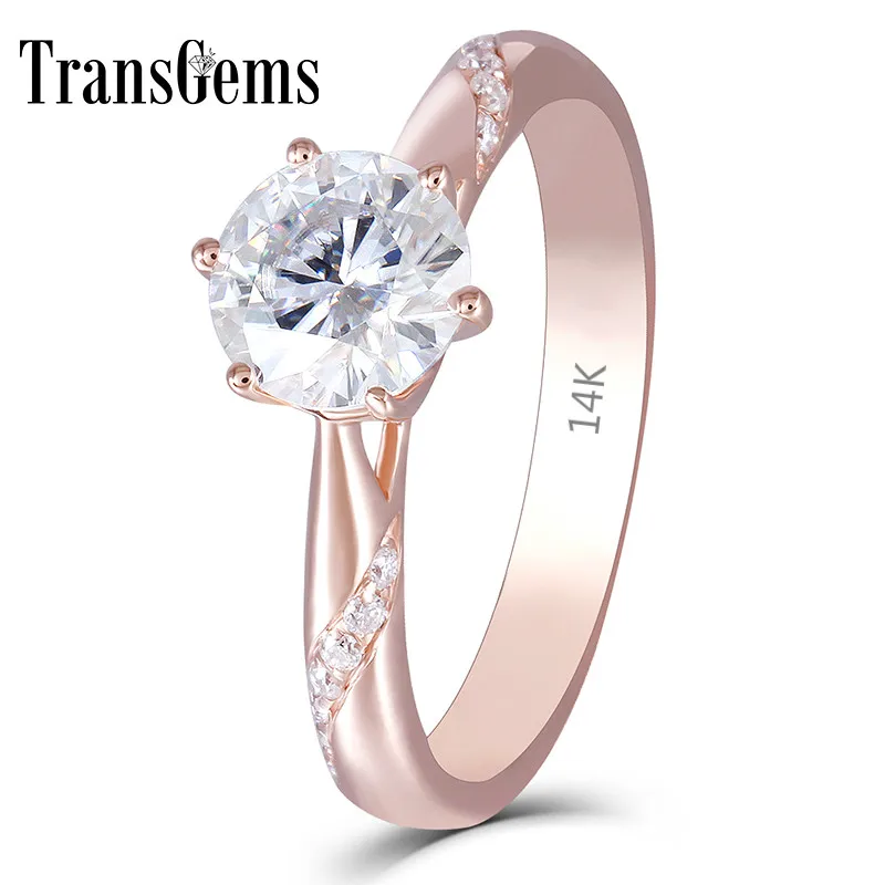 Женское кольцо с бриллиантом GH Moissanite розовое золото 14 к 1ct 6 5 мм Золотое ювелирное