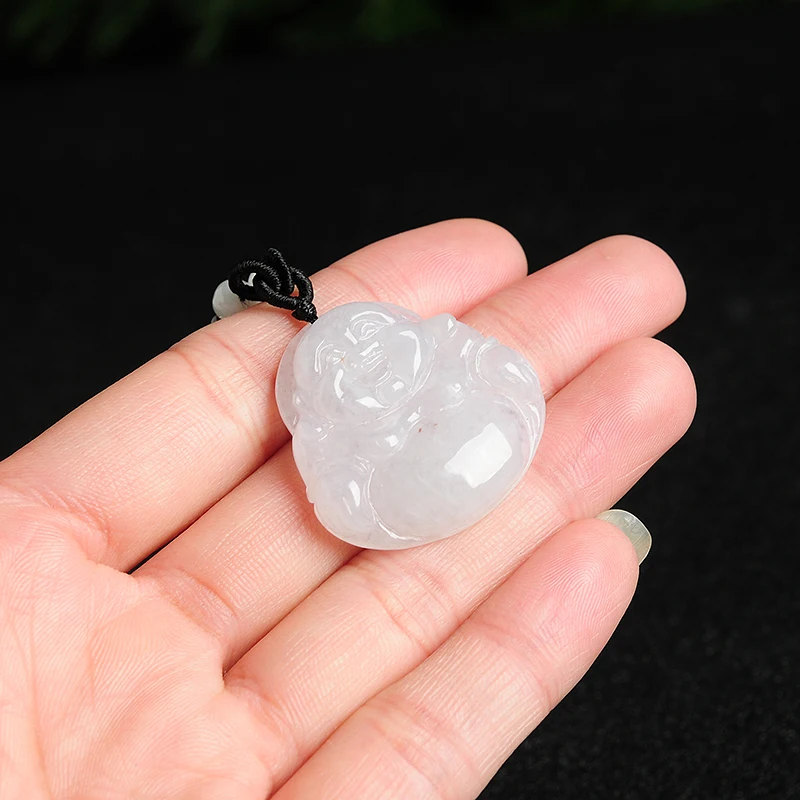Бирманский нефрит товары клейкий Лед белый Смеющийся Будда изумрудная подвеска