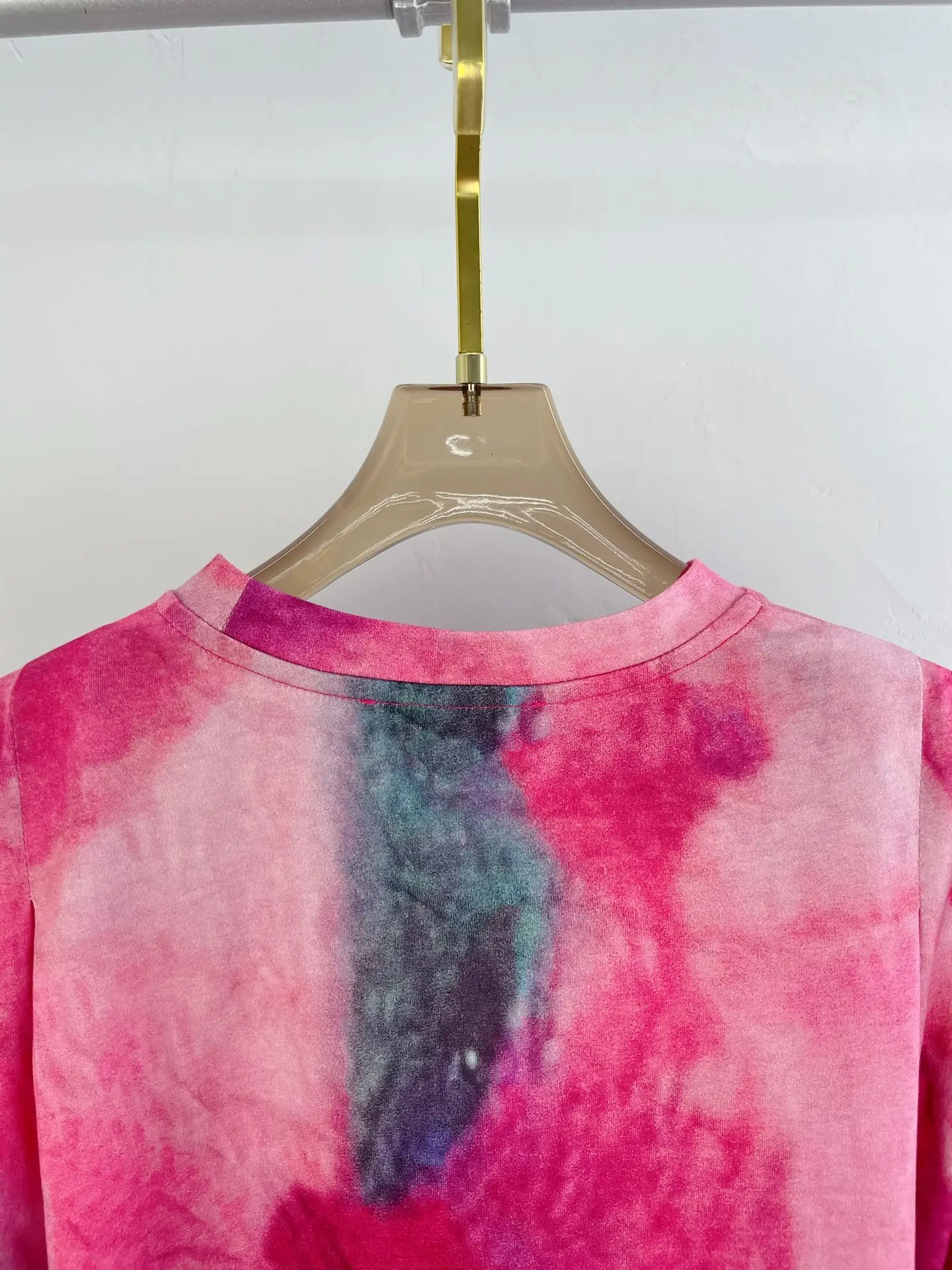

2021 new women fashion short-sleeved casual shoulder pleated print T-shirt 0413