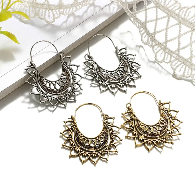 Geometric Spider Web Pendant Drop Earrings Bohemian Hollow Flower Earring For Women Dangle Jewelry Accessories | Украшения и