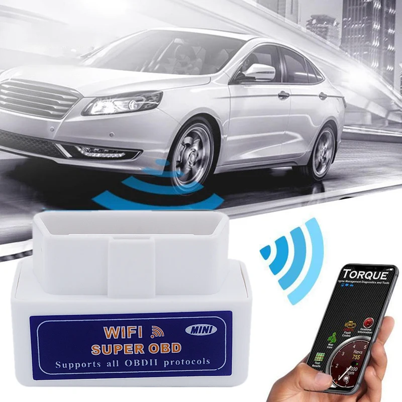 OBD2 Scanner ELM327 V1.5 WIFI OBD 2 Automotive Diagnostic Scanner for Car OBDII Diagnostic Tool Code Reader White