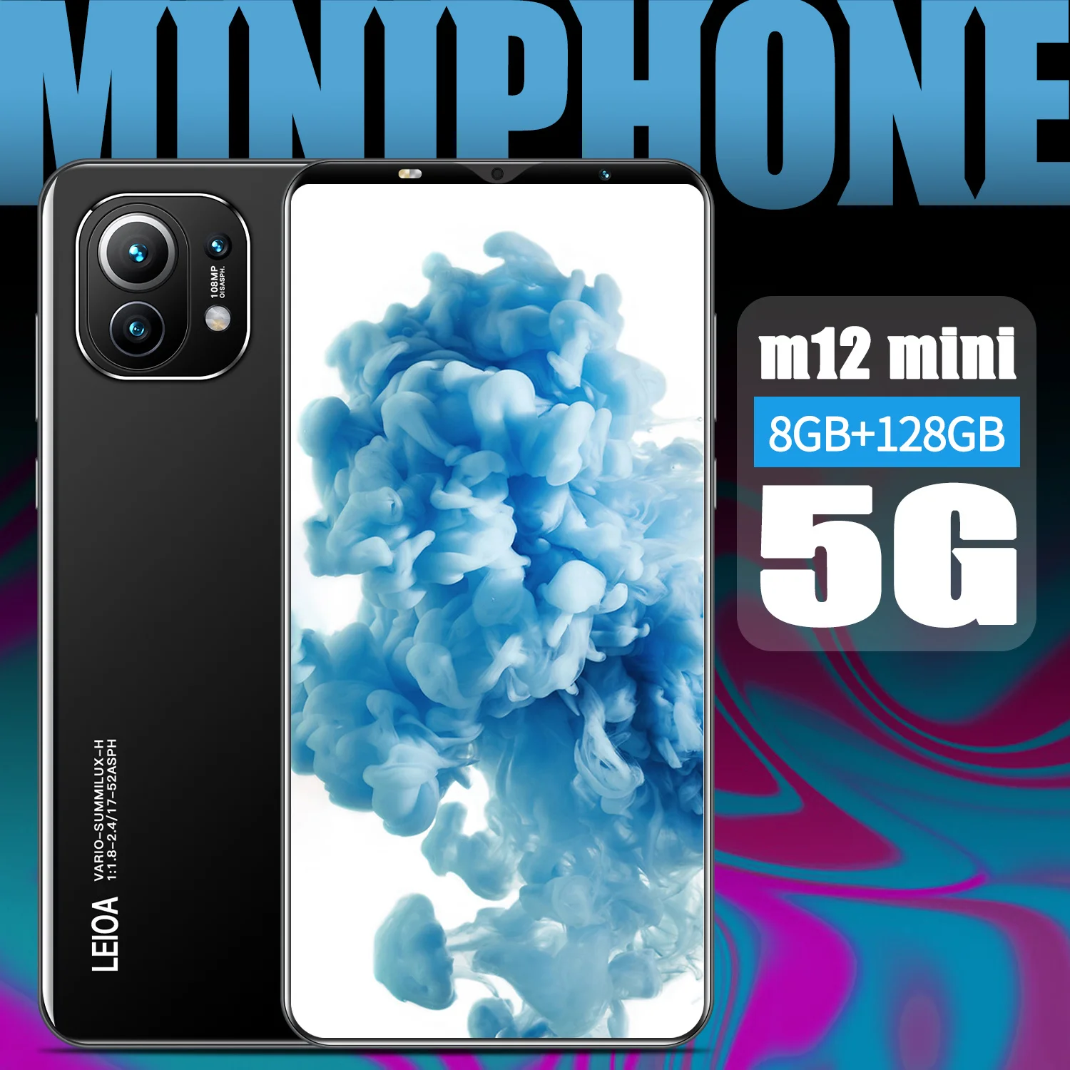

M12mini 5.2 Inch 8+128GB 4800mAh Fingerprint ID 10 Core Cellphones Dual SIM+Micro SD 4G 5G Network Smartphones MTK6595 Global