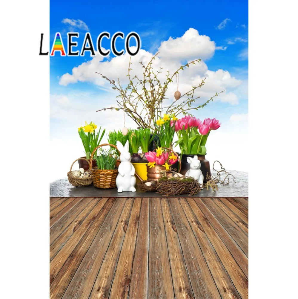 Фото Laeacco фоны для фотосъемки пасхальные яйца кролик голубое небо - купить