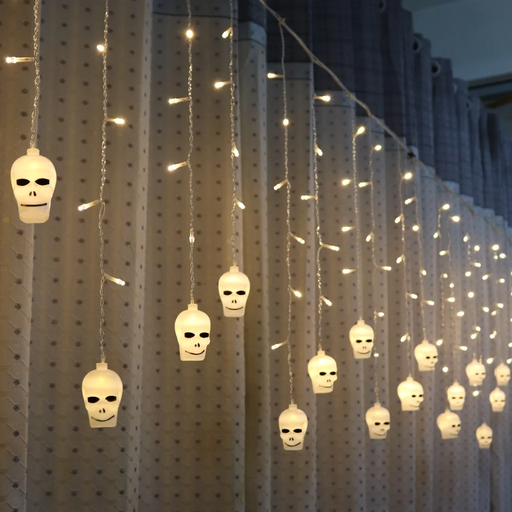 3.5M 96 LED Halloween Skull Curtain Strings Light Ghost Skull Decorative Lights Fairy LED Garland Outdoor Indoor Decoration