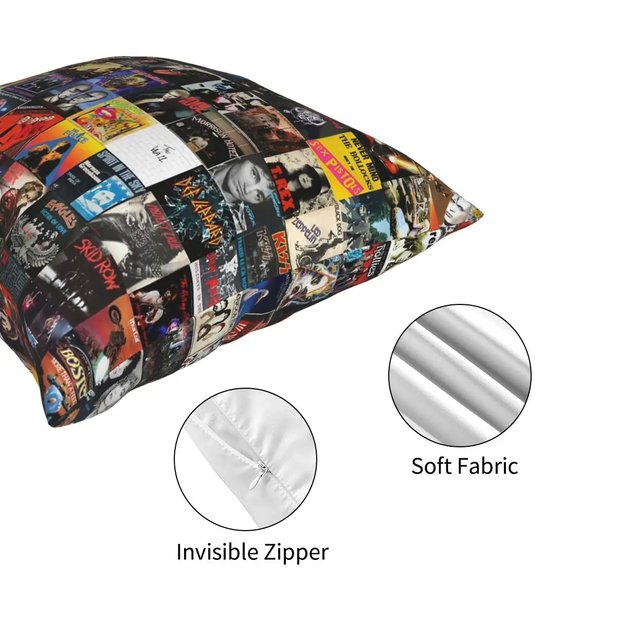 

Rock Vinyl Collage Square Pillowcase Printed Zip Decor Throw Pillow Case Bed Cushion Cover Wholesale