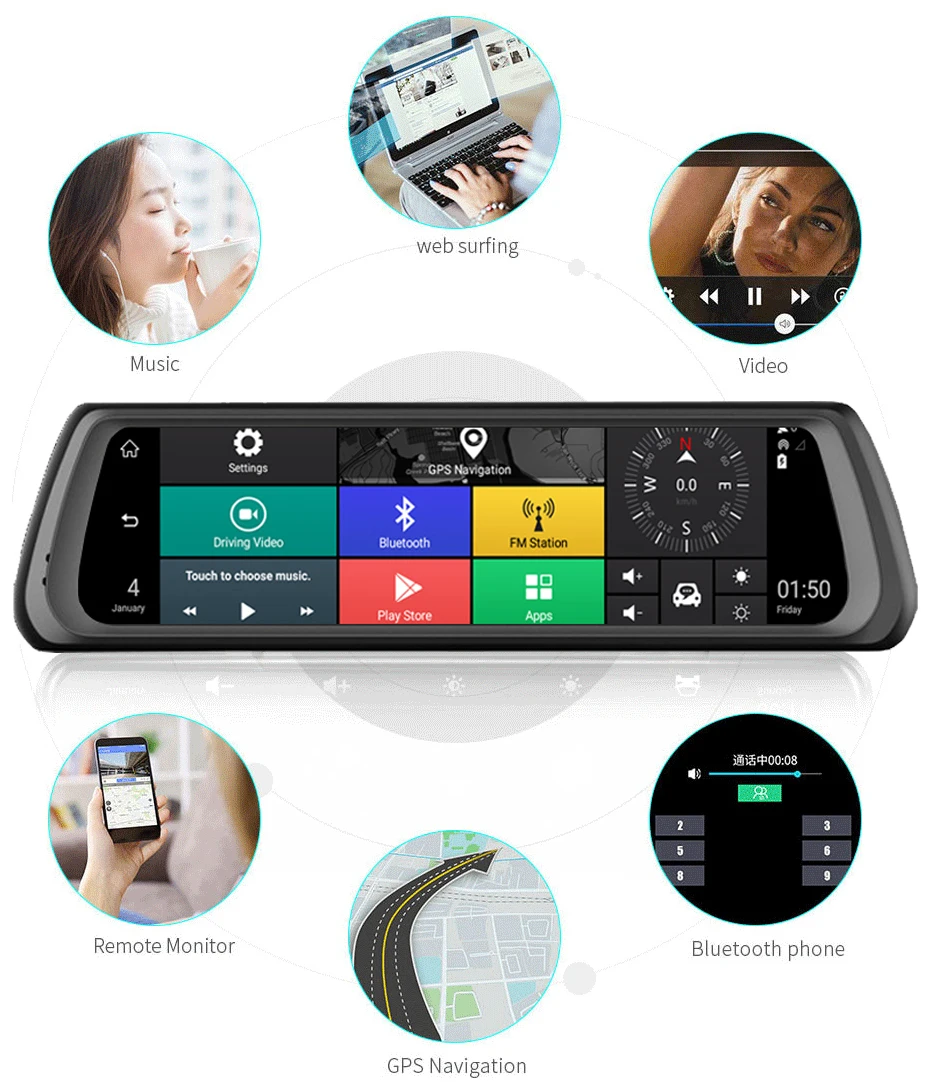 WHEXUNE 4G Автомобильный видеорегистратор Android Touch ADAS Dash Cam Автомобильное зеркало заднего вида 10 дюймов видеорегистратор двойной объектив gps навигатор рекордер WiFi