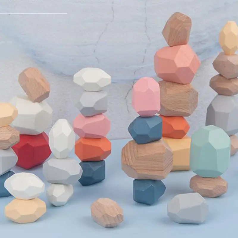 

20 Pcs Children Wooden Stone Stacking Game Building Block Kids Creative Educational Toy