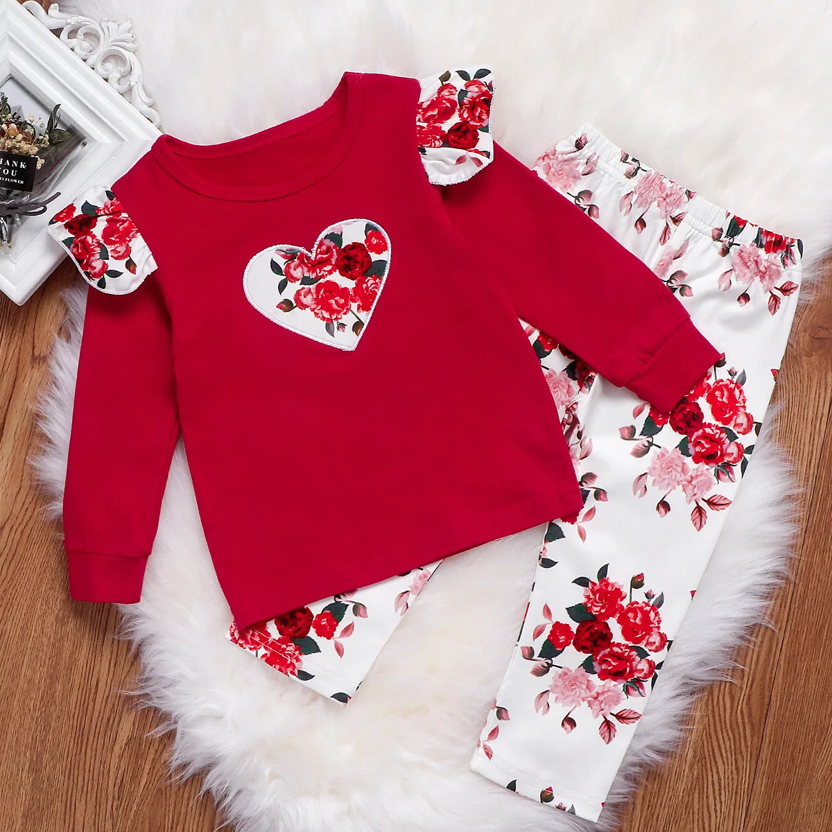 Комплект одежды для новорожденных девочек футболка с цветочным принтом