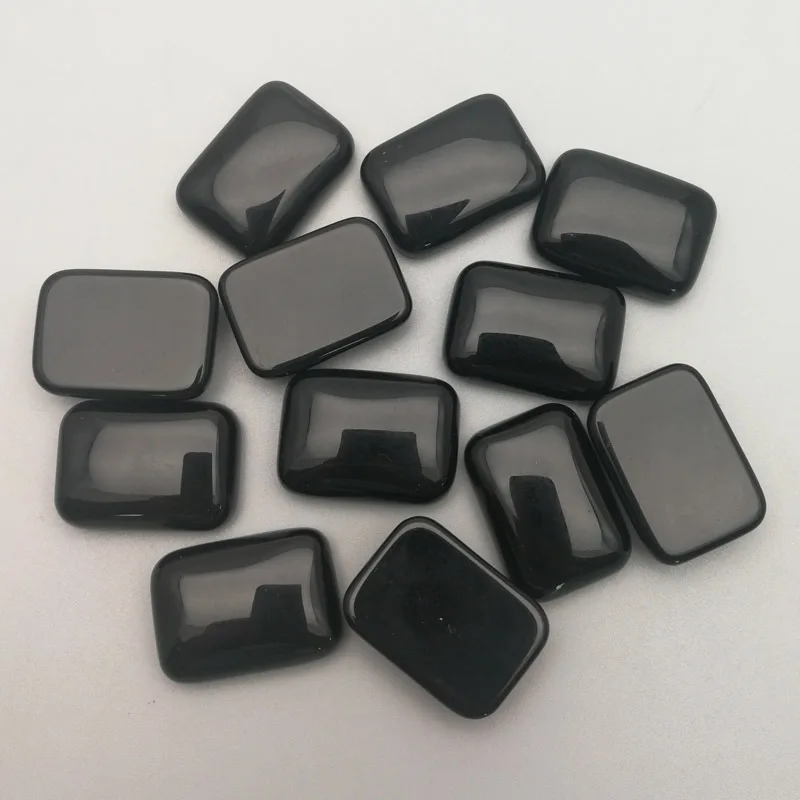 25x18 мм Прямоугольник черный оникс натуральный камень Кабошон для бусины для изготовления бижутерии без отверстия 12 шт./партия
