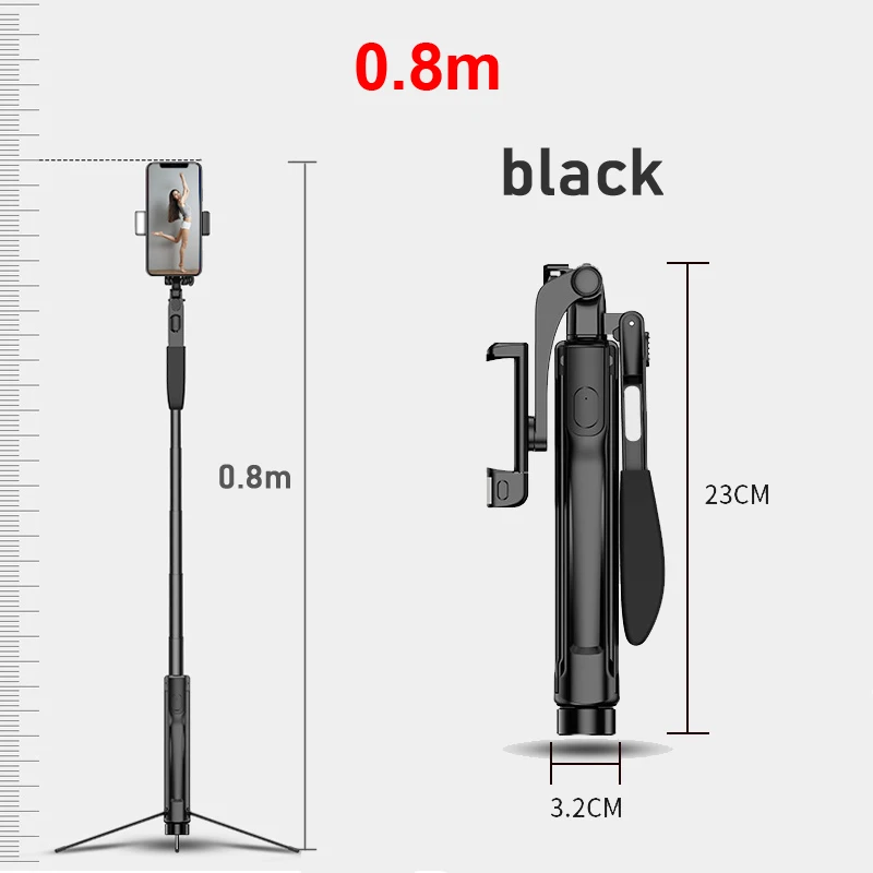 80cm-black YUNAO A21 ручной карданный Штатив для селфи с поддержкой пульта дистанционного управления перезаряжаемый дизайн bluetooth Штатив для селфи для телефона - Цвет: 80cm-black