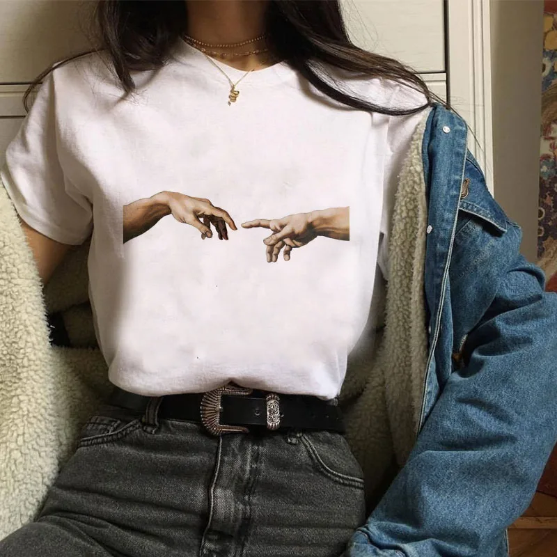 Футболка женская Свободная с коротким рукавом Повседневная рубашка принтом