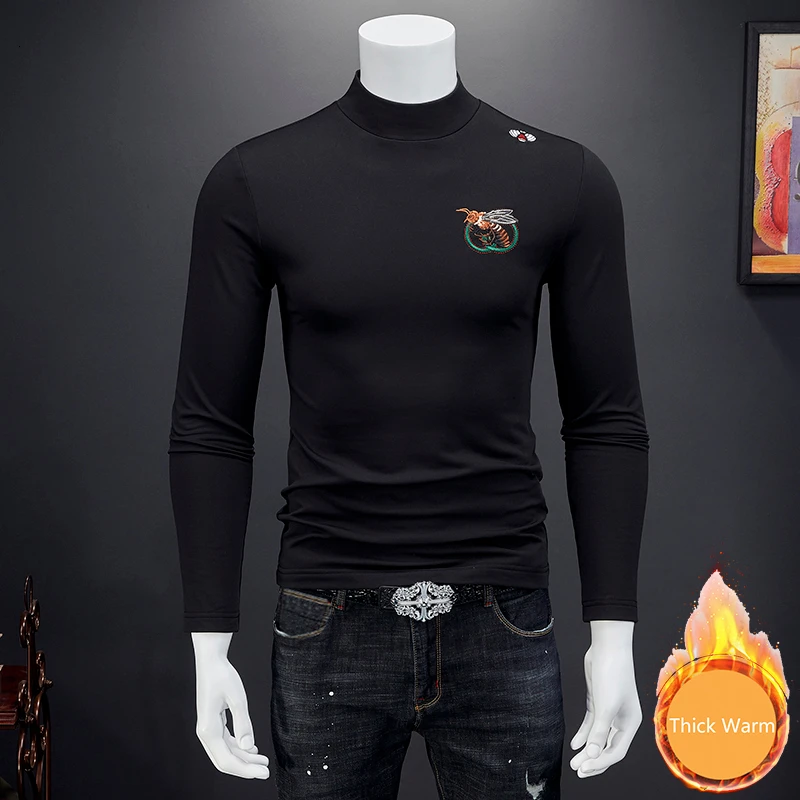 Tishert Homem 7xl Зимняя Вышивка полувысокая свинцовая футболка с длинным рукавом толстые теплые странные вещи Клубные наряды Королевская Футболка мужская