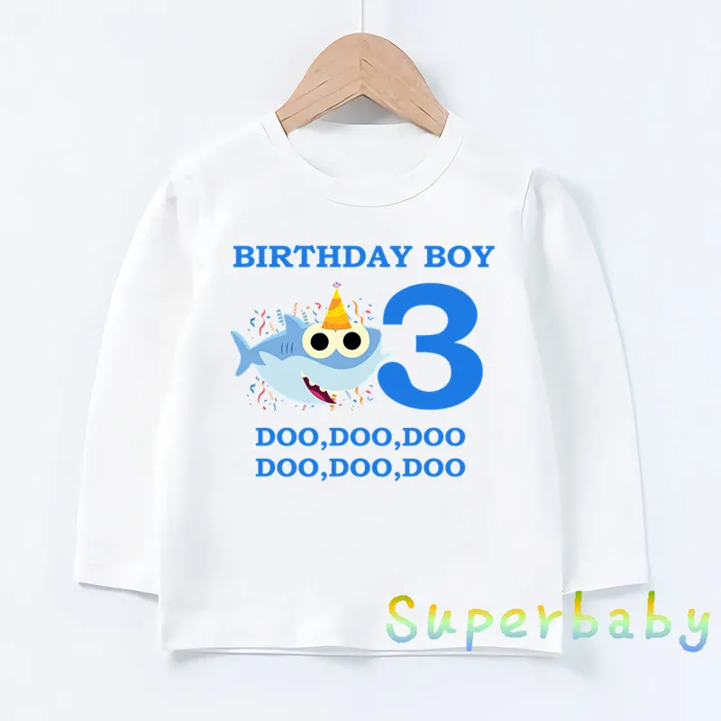 Свечи "Happy Birthday" для торта, Акула, 1-9 лет, футболка с принтом цифр, Забавные топы с рисунком для маленьких мальчиков и девочек, Детская футболка с длинными рукавами, LKP2441 - Цвет: LKP2441-C