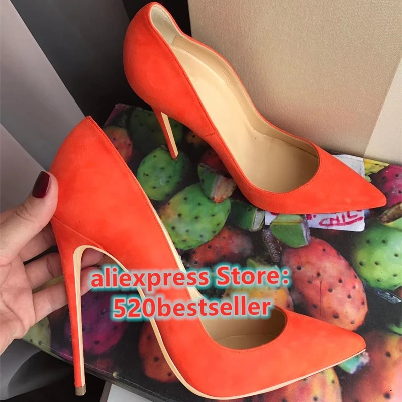 

Free Shipping Women office Lady sexy girls Orange Suede Leather shallow Poined Toes high heels shoes Party pumps 12cm 10cm