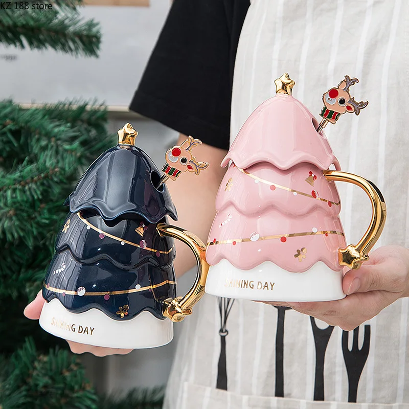 

Christmas New Product Gift Box Creative New Gift with Lid Stirring Coffee Mug Cute Ceramic Cup Gift Mug