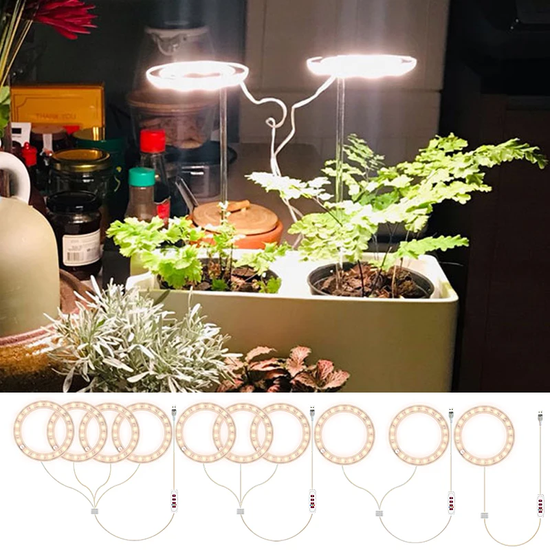 

Full Spectrum LED Plant Grow Lamp Growth Ring Light Dimmable Timing USB Phytolamp For Indoor Plants Seedling Blooming Fruiting