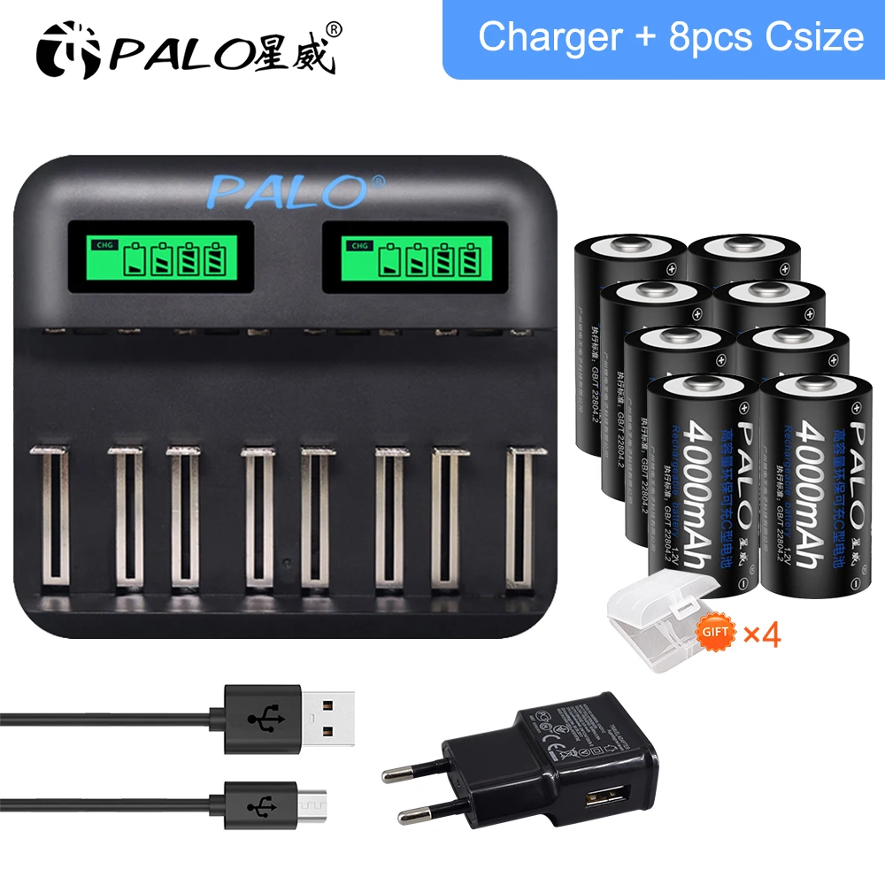 Аккумуляторные батареи PALO 8 шт. Тип C 1 2 в 4000 мАч Ni MH + ЖК дисплей USB умное быстрое