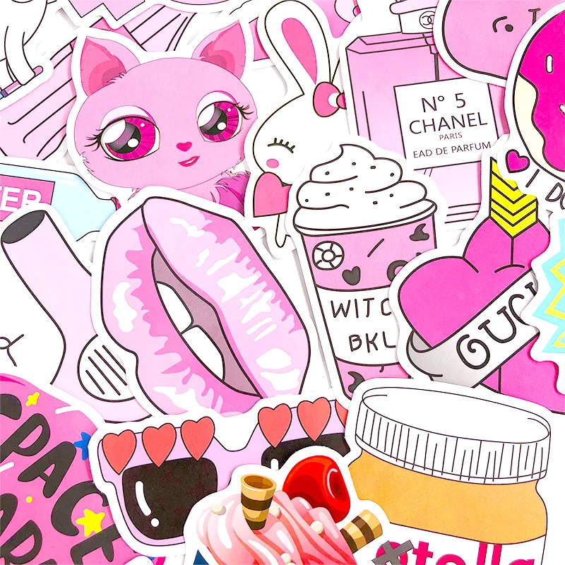 50 шт. ПВХ водонепроницаемые девушки Kawaii розовые забавные стикерные игрушки багажная наклейка s для мотора автомобиля ноутбука и стильный чемодан наклейки стикер s