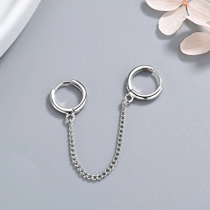 

New Fashion Double Ear Hole Piercing Hoop Earrings Smooth Simple Hoops Chain Connected Shiny Charming Earring Jewelry For Women