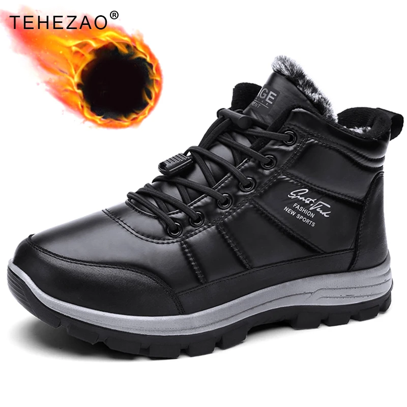 

TEHEZAO Winter New Hiking Shoes Men's Fleece Keep Warm Waterproof Snow Boots Men Soft Non-Slip Outdoor Leisure Sports Shoes