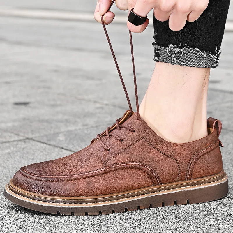 

Mens shoes Leather lace up Flat Soft Luxury Italy Male Footwear spring autumn oxfords Handmade Casual Men Driving Shoes man