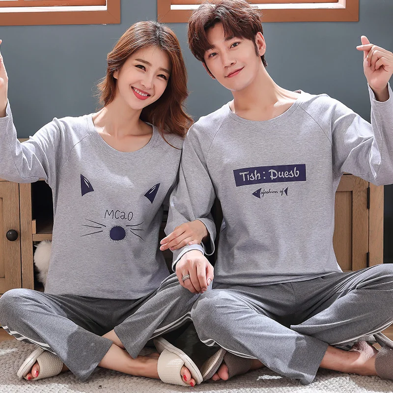 Новый осенний хлопковый пижамный комплект для пар мультяшная женская пижама с