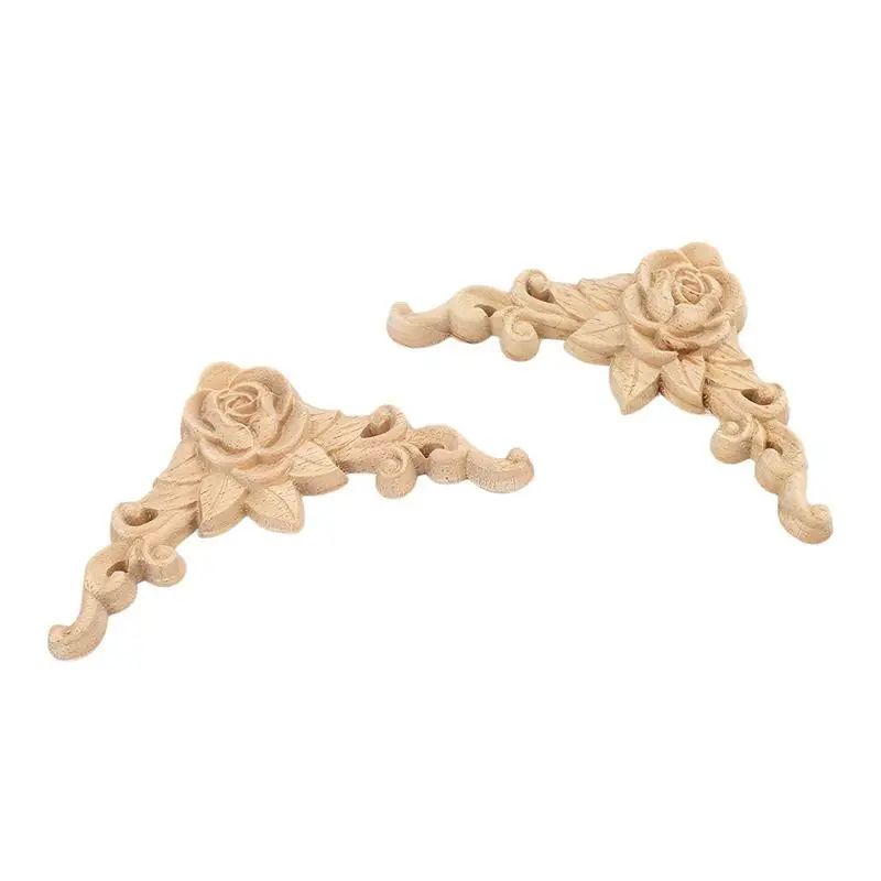 

10PCS Floral Wood Carved Decal Corner Applique Decorate Frame Wooden Figurines Cabinet Decorative Crafts
