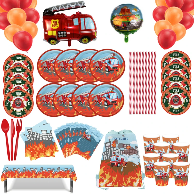Подставка для пожарной машины фотография вечеринки|Одноразовая посуда