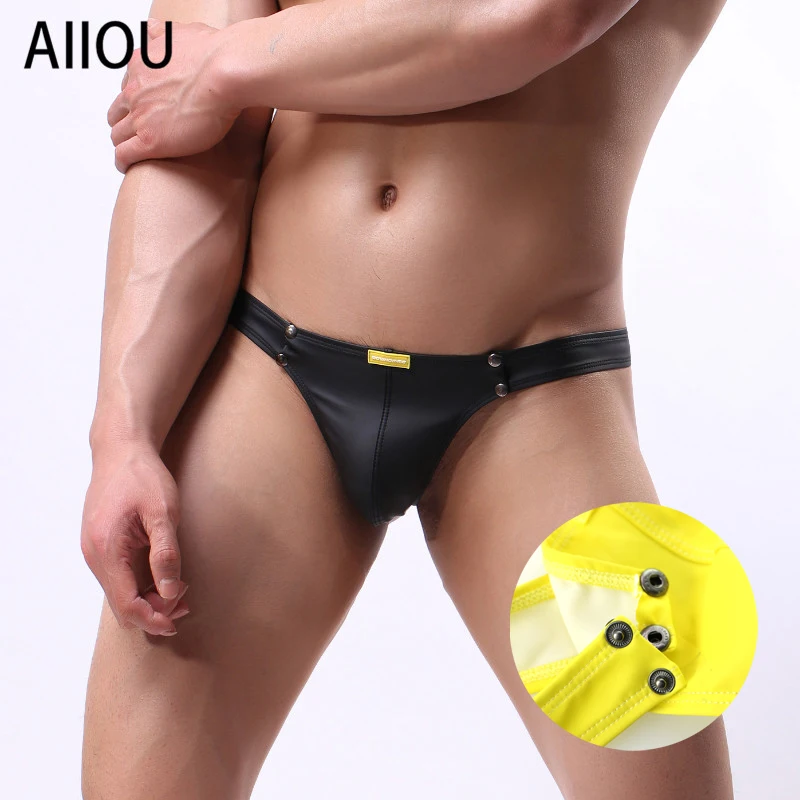 AIIOU сексуальное нижнее белье Для мужчин из искусственной кожи стринги с открытой
